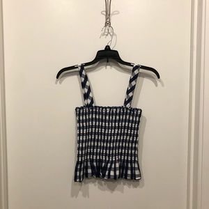 Cropped Navy and White Gingham Tank Top